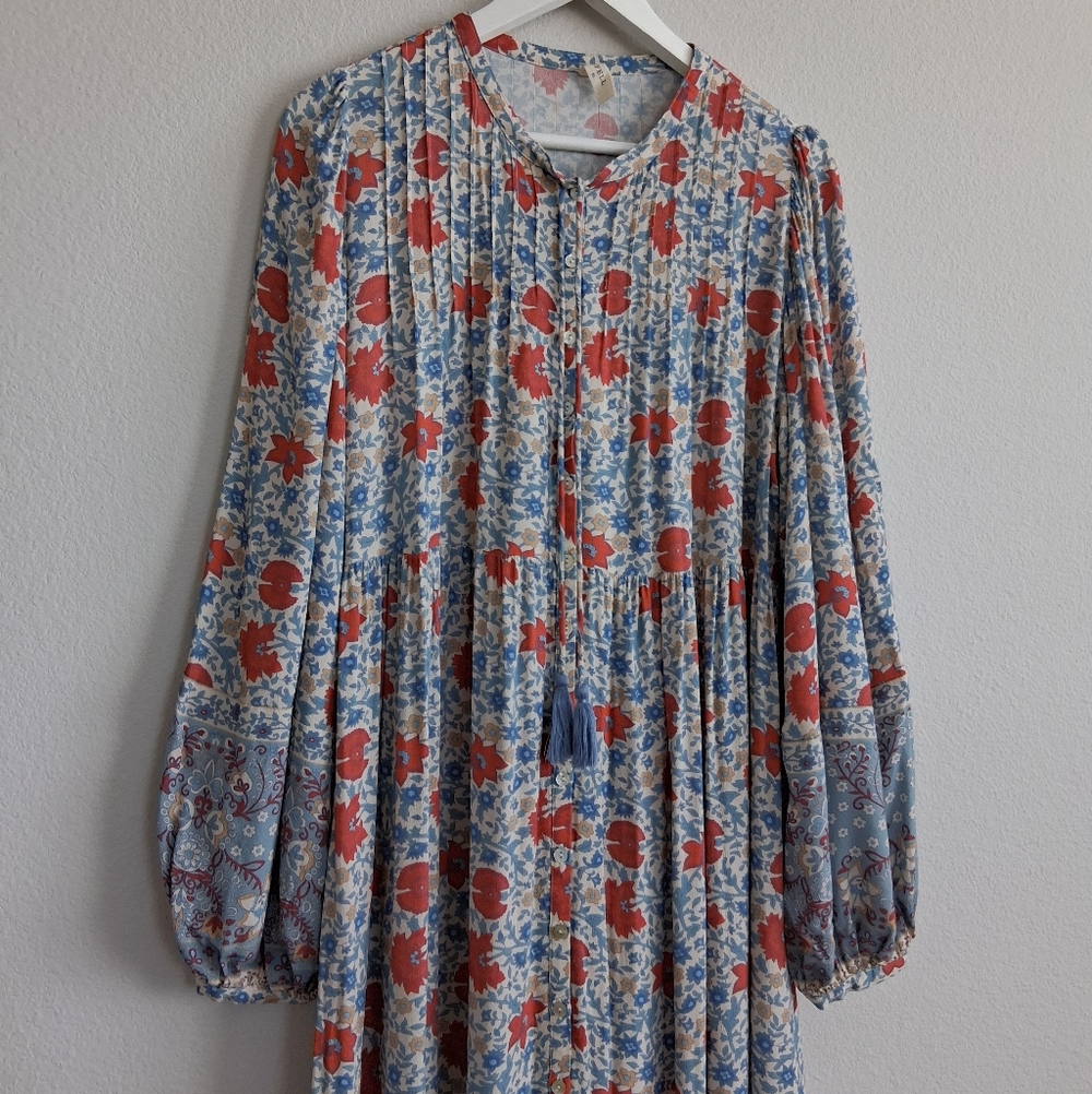 Spell Village Button Down Midi Dress In Sky - Picture 7 of 16